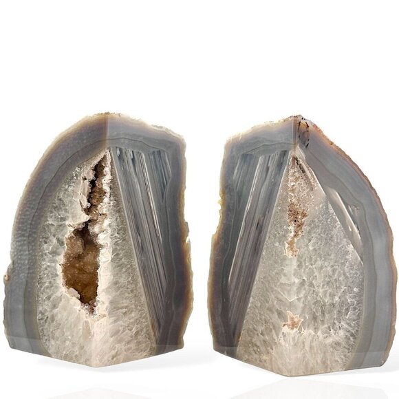 Agate Bookends Crystal Geode Center Natural Stone Book End Bookshelf Decor (FQ) - Picture 3 of 16